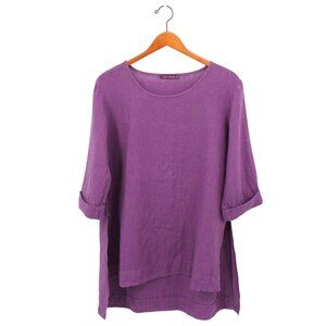 Cut Loose Purple Linen Hi/Low Slit Hem Tunic Top M
